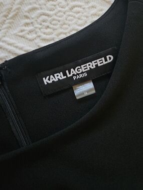 Karl Lagerfeld Black Long Sleeve Cocktail Dress with Embellished Cuffs